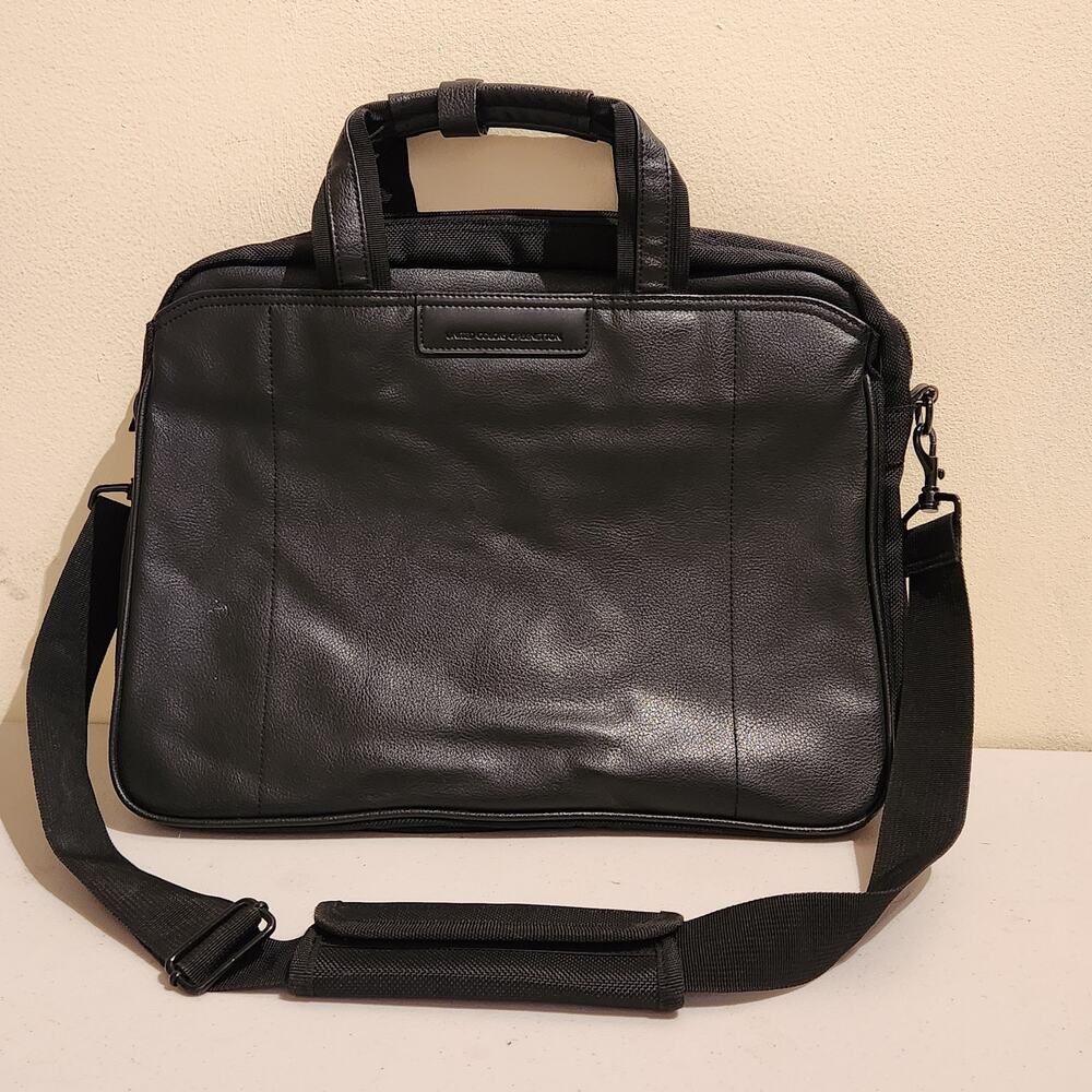United Colors Of Benetton Men's Black Faux Leather Briefcase Travel Laptop Bag